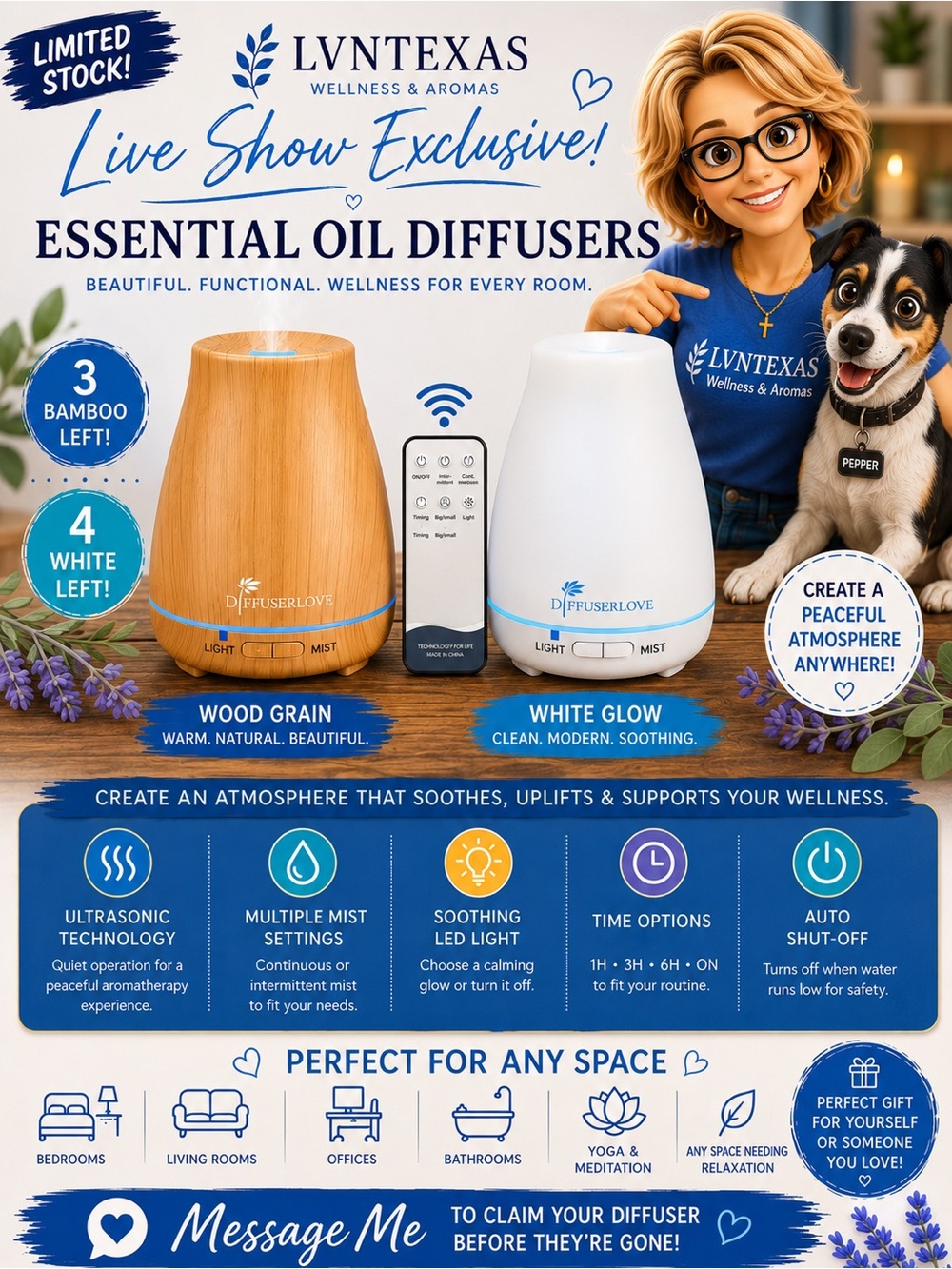 NWT Essential Oil Aromatherapy Diffuser | Wood or White | With Remote